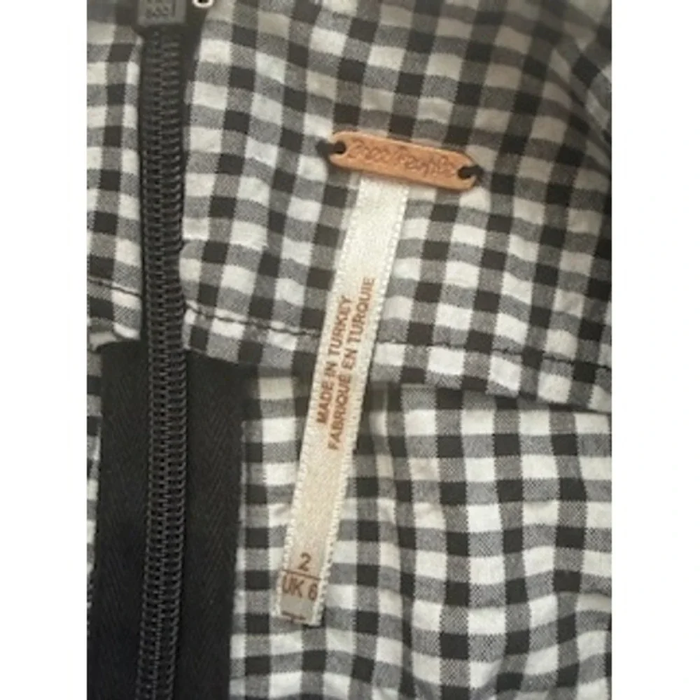Free People Gingham High Waisted Tie Front Pants Black White Check Size 2
